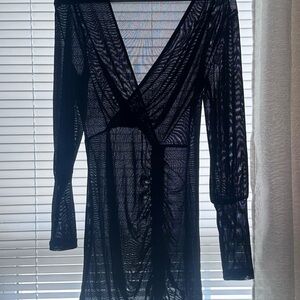 SHEIN Black Ruched Wrap Bodycon Dress